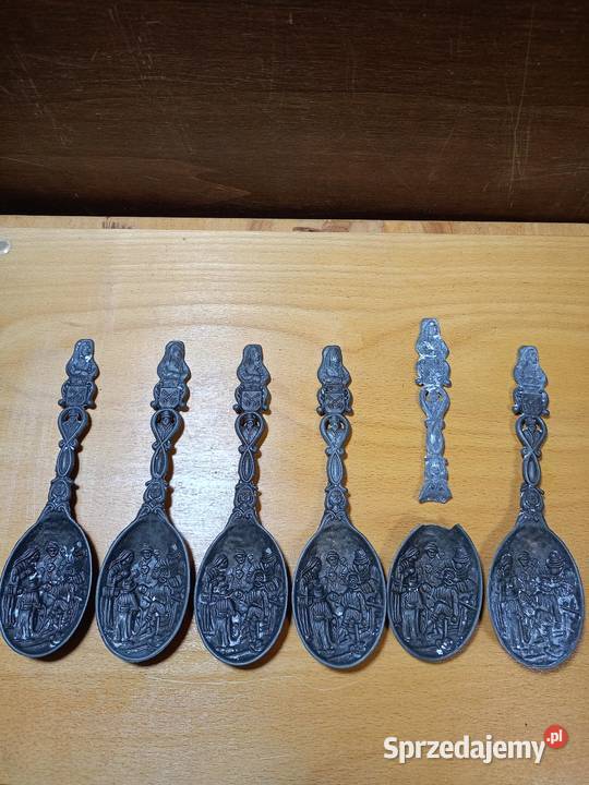 Łyżki ozdobne z cyny 6 Antyki Nowa Sól