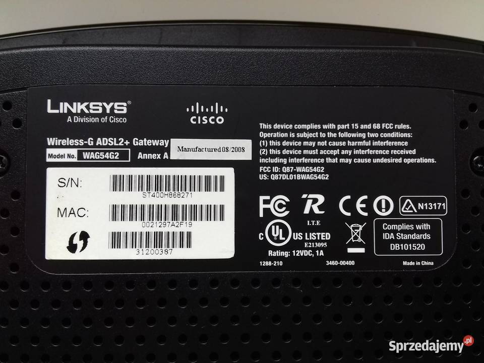 Linksys Cisco WirelessG WAG54G2 ADSL2 Modem Bydgoszcz
