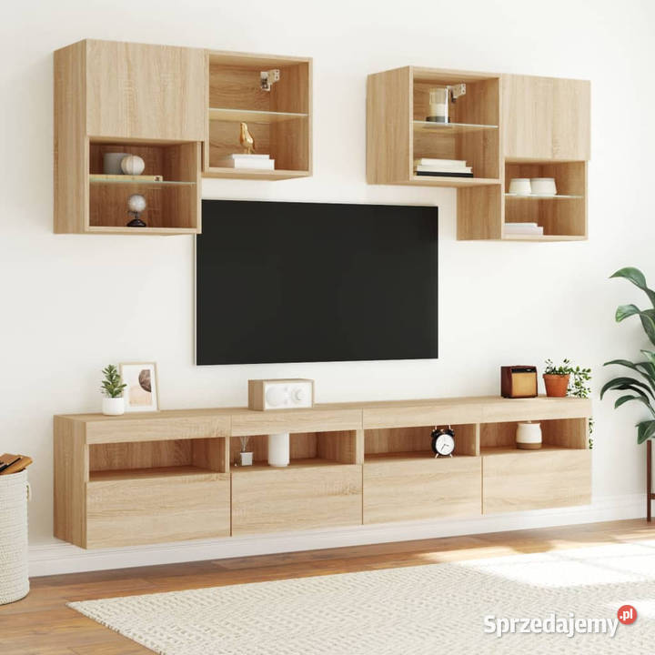 Ścienna szafka TV z LED dąb sonoma 100x30x40 Warszawa