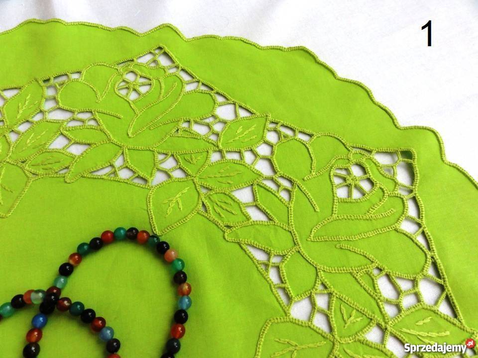 Serwetki kolorowe zielone wyszywane haf lubelskie Lublin sprzedam