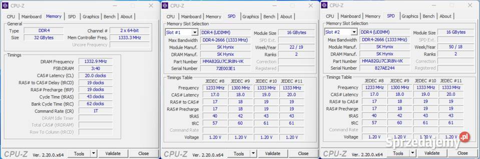 Hynix 32GB 2x16GB 2666MHz Pamięć RAM ECC Żyrardów