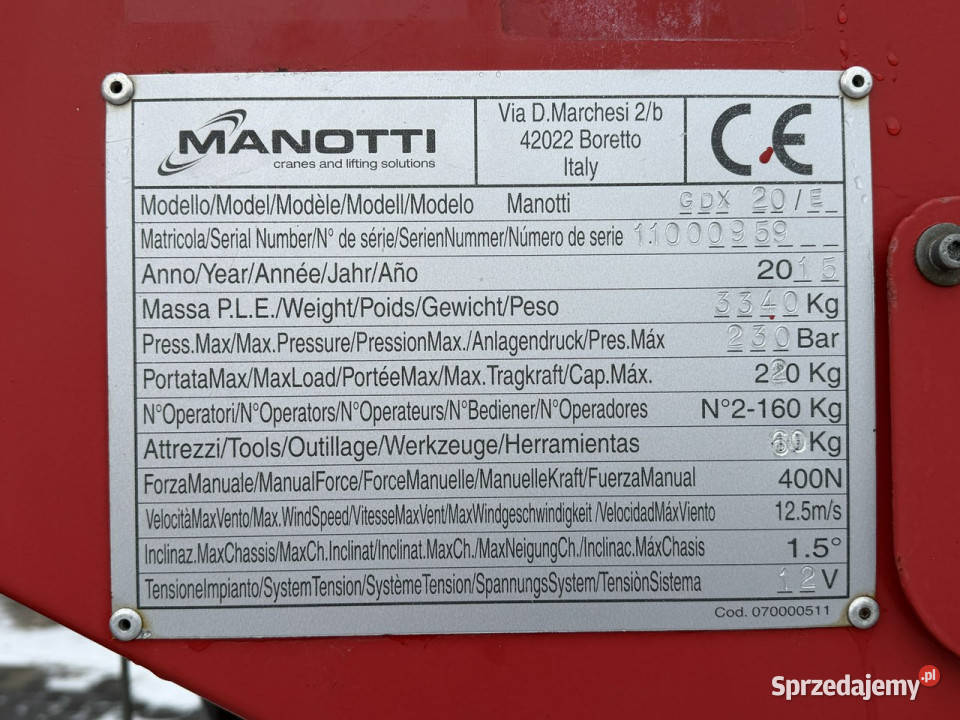 Nissan Cabstar Podnośnik Koszowy Manotti GDX 20 Widełki