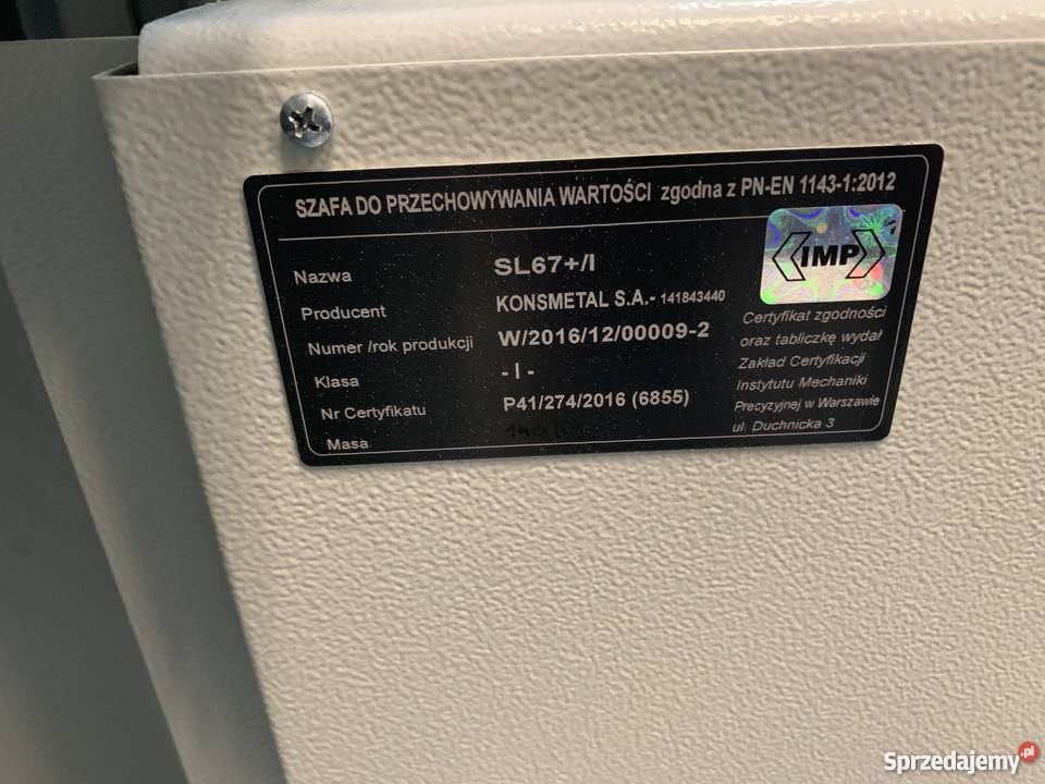 Sejfysejf kasjerski klasa I SL67 Konsmetal nowy Łódź