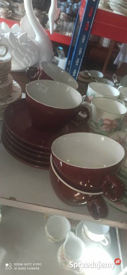 Filiżanka na spodku wielka Brąz Gruba porcelana Gdańsk sprzedam