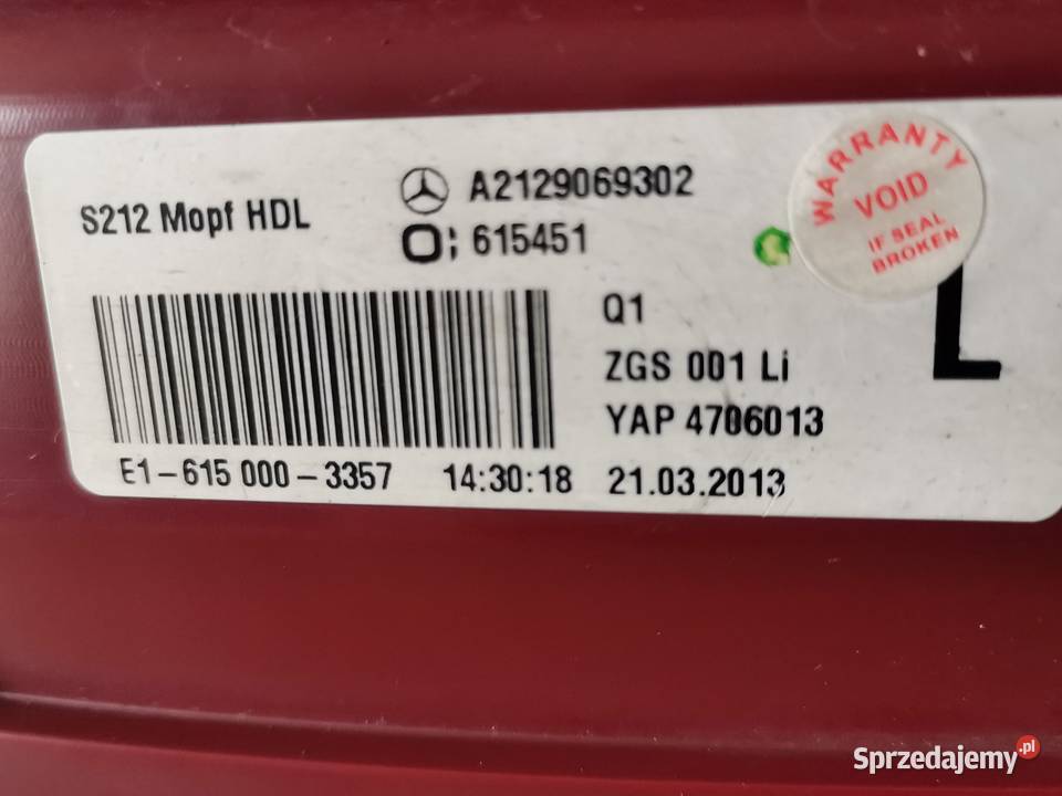 MERCEDES E W212 KOMBI 0913 LEWA LAMPA LED TYŁ osobowe wielkopolskie Międzychód sprzedam