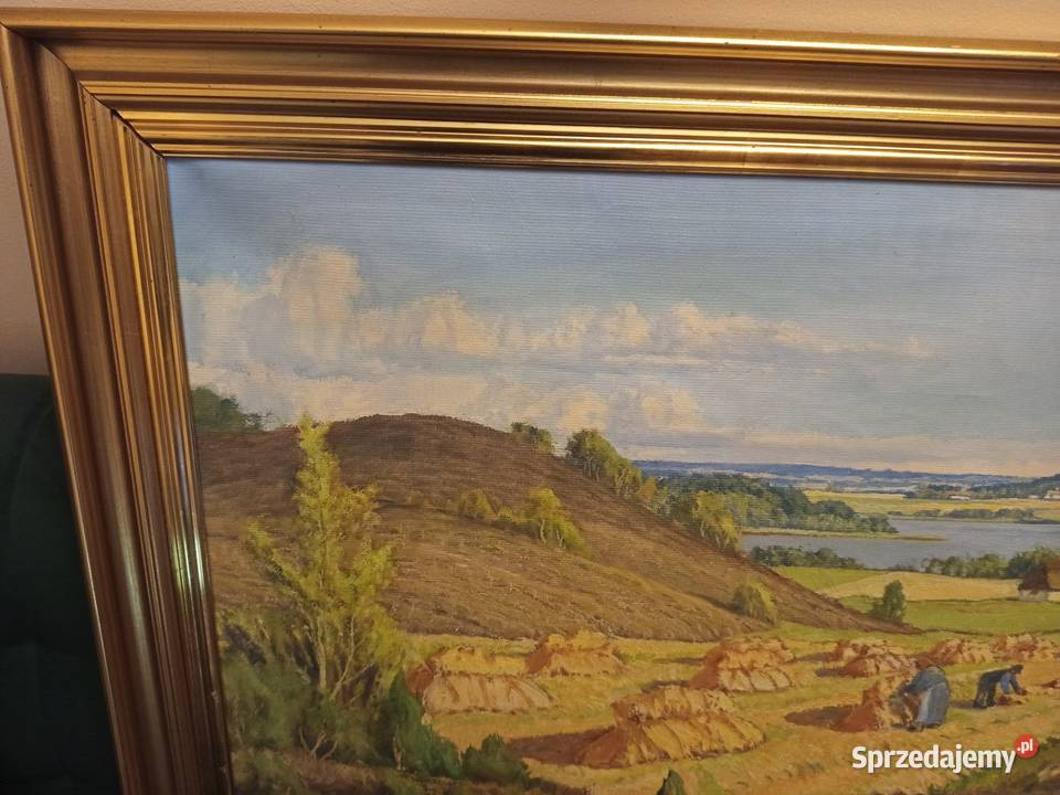 Duży olej na płótnie Wiejski pejzarz ŻNIWA w