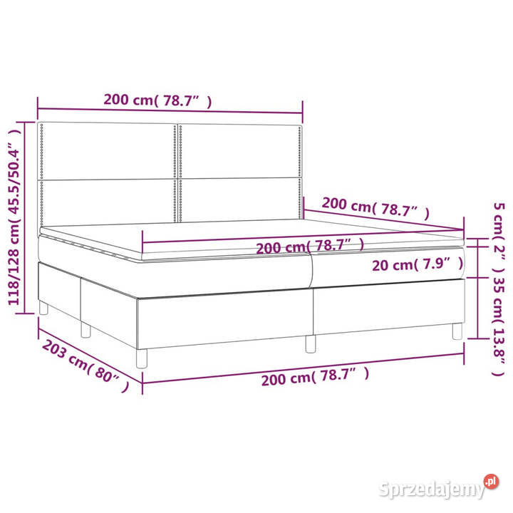 Łóżko kontynentalne z materacem ciemnoszara 128cm