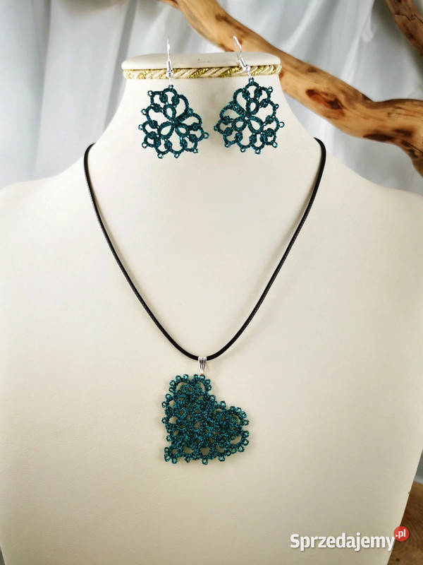 Komplet biżuterii frywolitka Wiśniowa