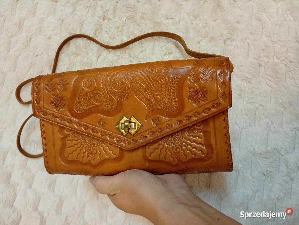 Real Leather Brązowa skórzana torebka z Madrytu Kraków
