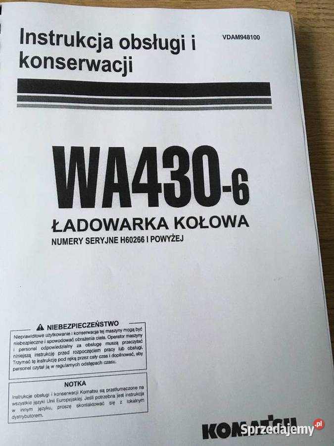 dtr instrukcja obsługi ładowarka komatsu wa430i Szczecin sprzedam