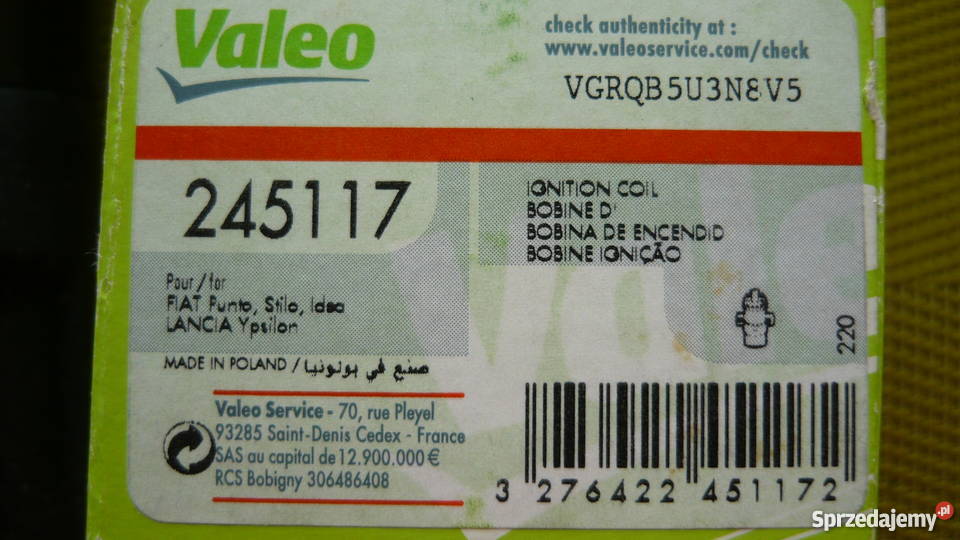 Cewka zapłonowa VALEO 245117 fiat osobowe Myszków