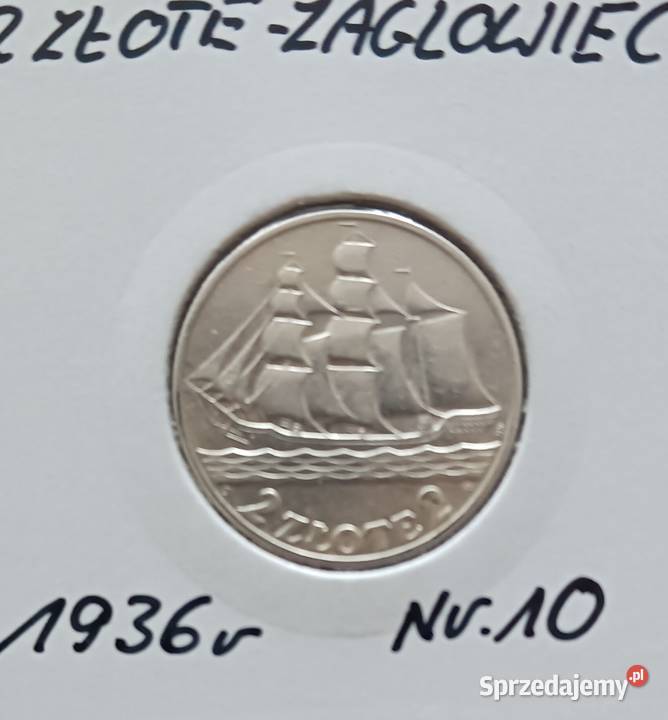 2 Żaglowiec 1936 r 10 Super stan oryginał srebro