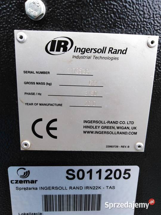 Sprężarka INGERSOLL RAND IRN22K TAS 22KW S011205 Wilków sprzedam