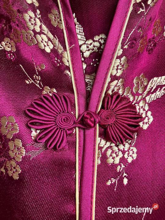 Piękne kimono bluzka kwiaty złote japonia bordo Nisko