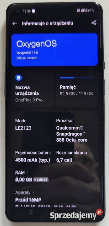 SMARTFON OnePlus 9 Pro GM2123 5G 8GB 128GB kujawsko-pomorskie Inowrocław sprzedam