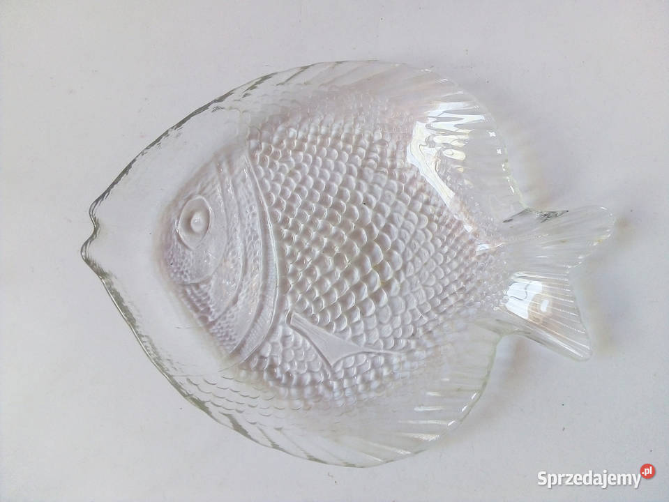 trzy szklane półmiski w kształcie ryby vintage Salaterki i półmiski śląskie Częstochowa