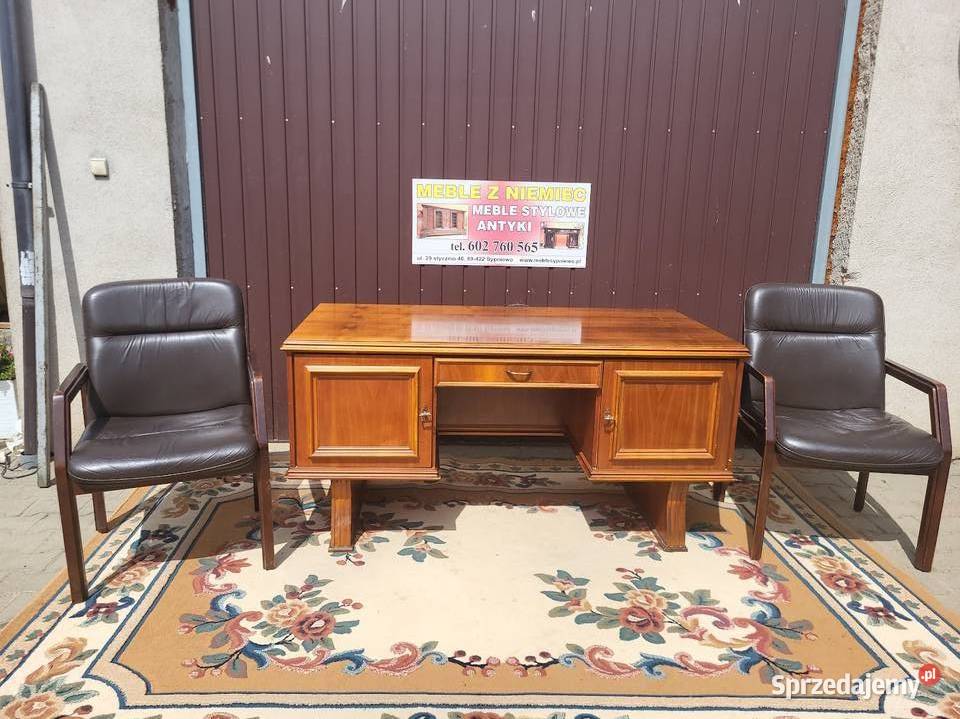 Biurko gabinetowe stylowe orzechowe dwustronne Sypniewo