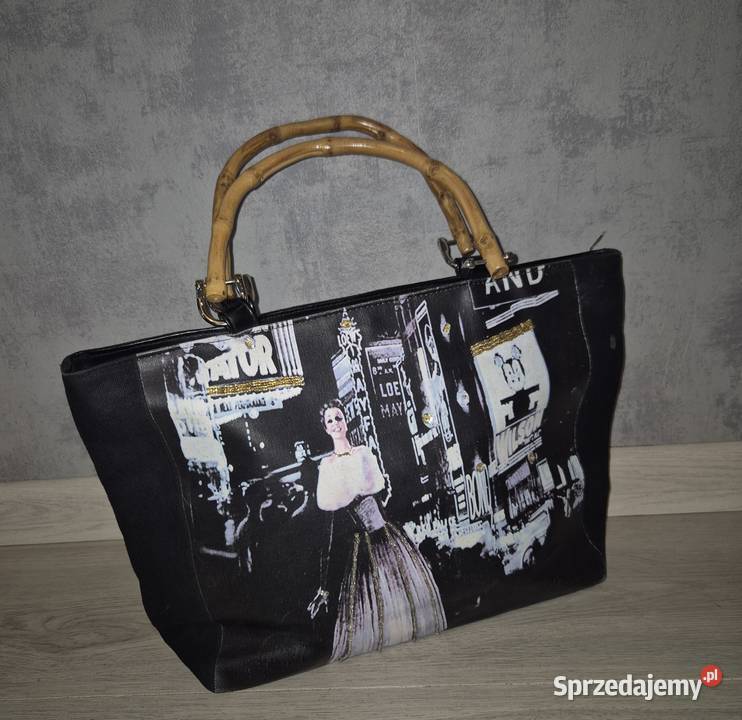 Torebka damska print bambusowe rączki łódzkie Łódź