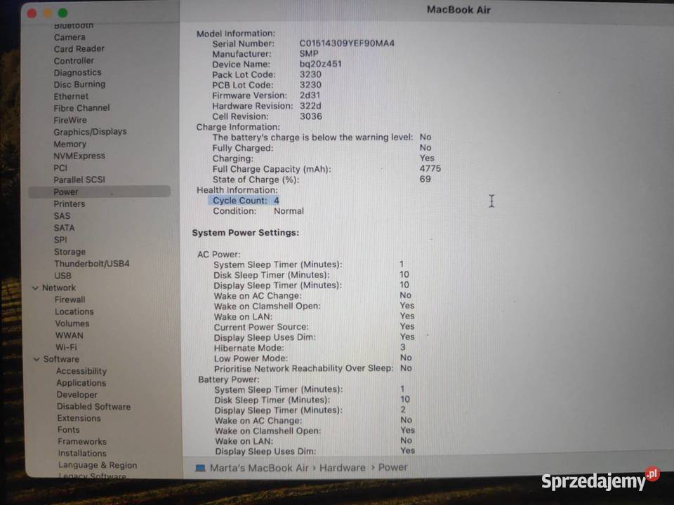 Macbook 13 8Gb256Gb z 2020 w świetnym stanie