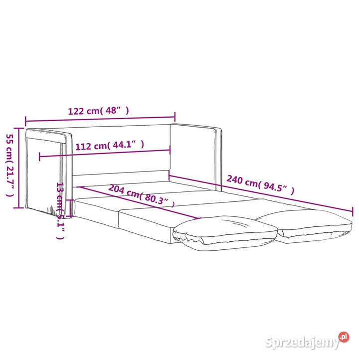 Sofa podłogowa 2w1 winna czerwień 122x204x55