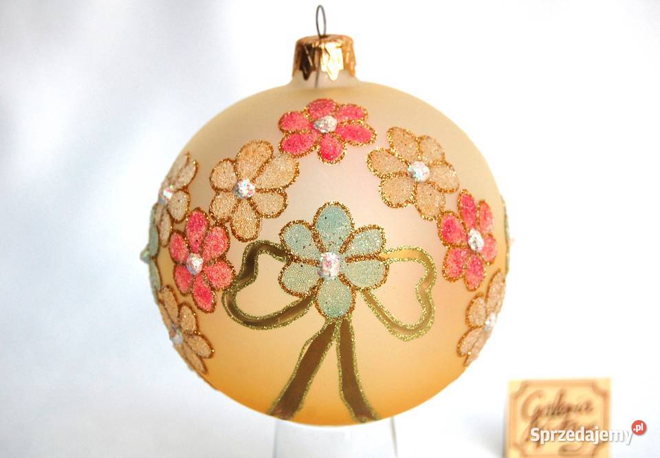 Bombka szklana żółta ręcznie malowana kwiaty Boże Narodzenie Lublin