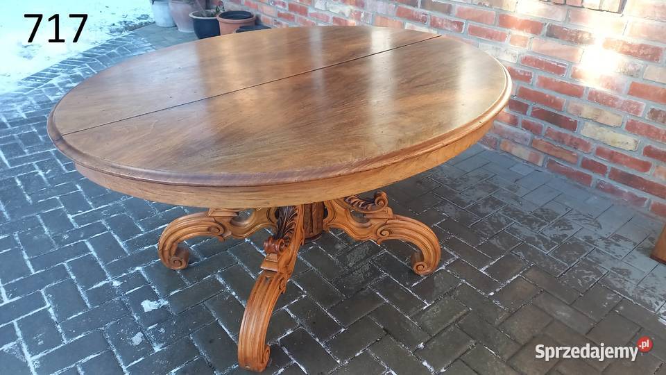 Stół stylowy owalny rozkładany na rzeźbionej Gawroniec
