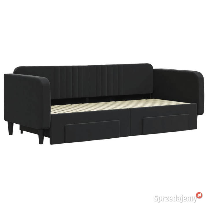 Sofa rozsuwana z szufladami czarna aksamit