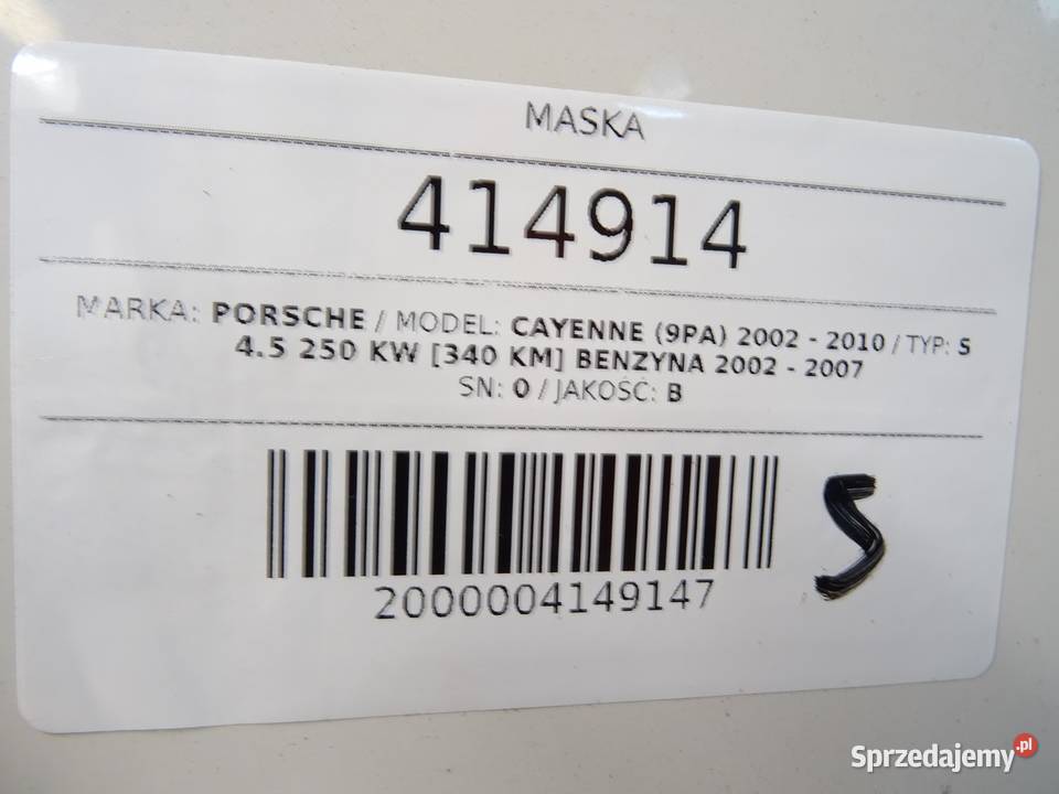 MASKA PORSCHE CAYENNE Kombi 0210 POKRYWA Maski sprzedam