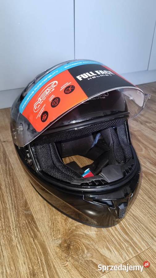 Kask NEX Racing fullface błyszczący czarny Reda