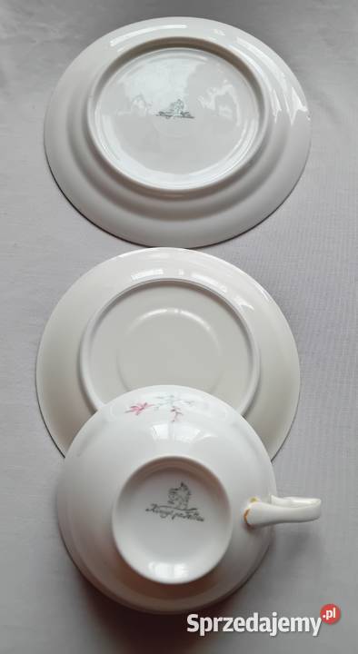 Trio śniadaniowe Koeniglich pr Tettau sygnatura Porcelana i szkło wielkopolskie Koźminek