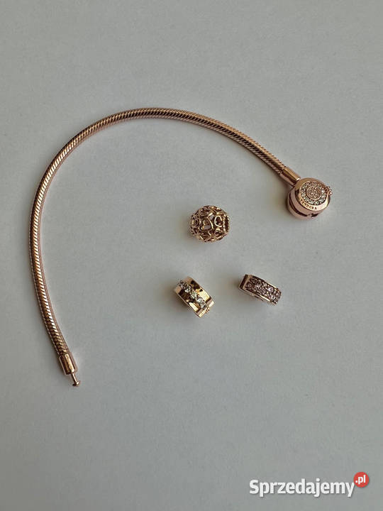 Rose Gold Pandora Moments bransoletka 3 charmsy Bransoletki Warszawa