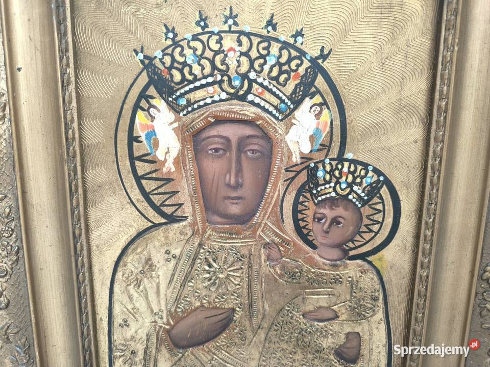 Piękna stara oryginalna ikona Matka boska Łódź