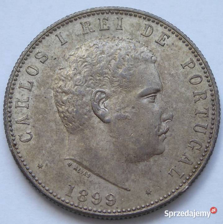 Portugalia 1000 reis 1899 SREBRO król Carlos I Łódź