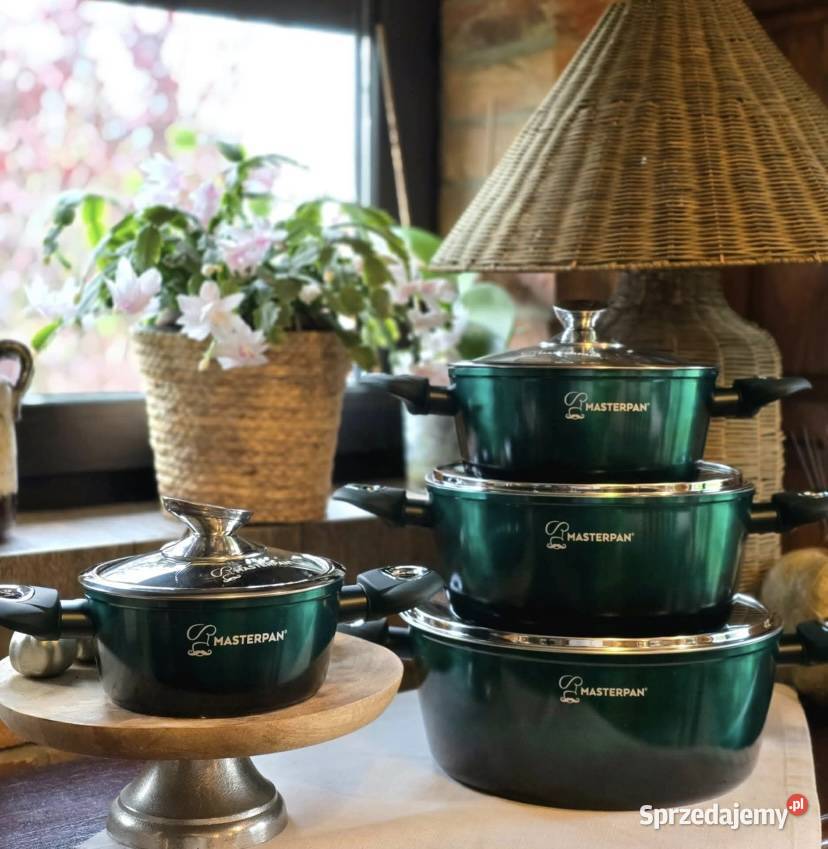 259 Garnki lakierowane zielone 4 sztuki Zabrze