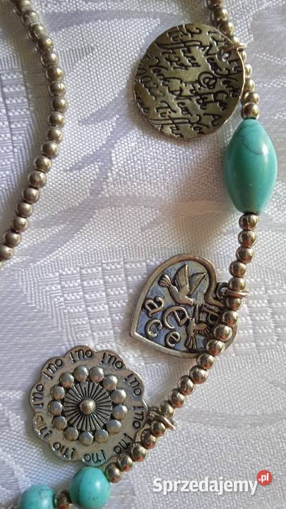 NASZYJNIK Z TURKUSÓW I SREBRZONYCH KORALIKÓW Z Piła sprzedam