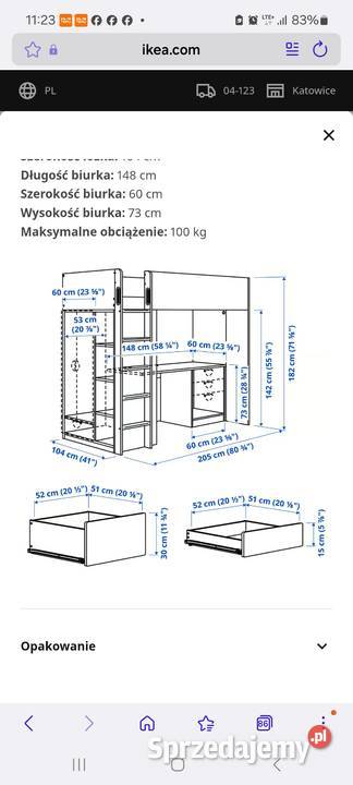Łóżko pietrowe z dużym 7biurkiem szafa