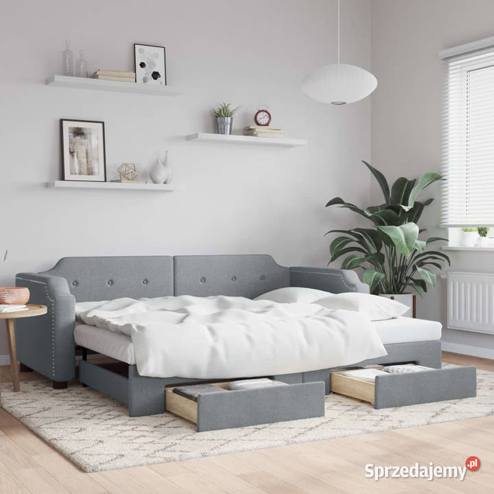 Sofa rozsuwana z szufladami jasnoszara tkanina