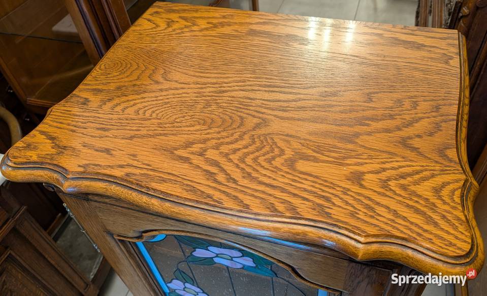 Piękna dębowa witryna udwikowska z witrażemsklep Dąbrowa Górnicza sprzedam