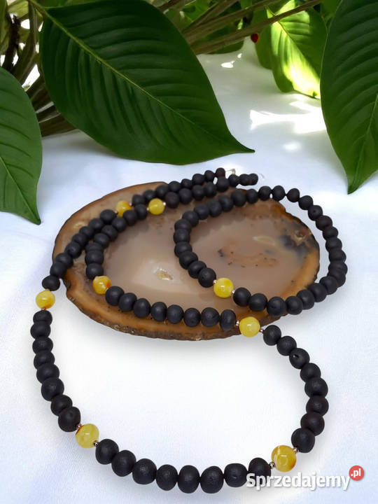 Korale i bransoletka z bursztynu baroczek czarny Warszawa