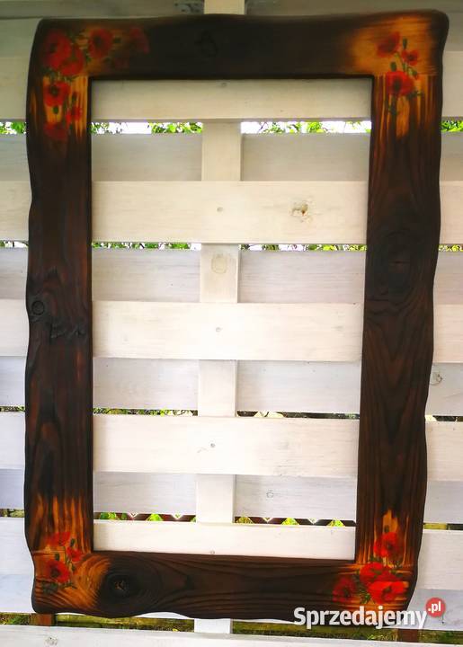 Rama lustra drewniana vintage opalona sielskie odcienie brązowego Radków