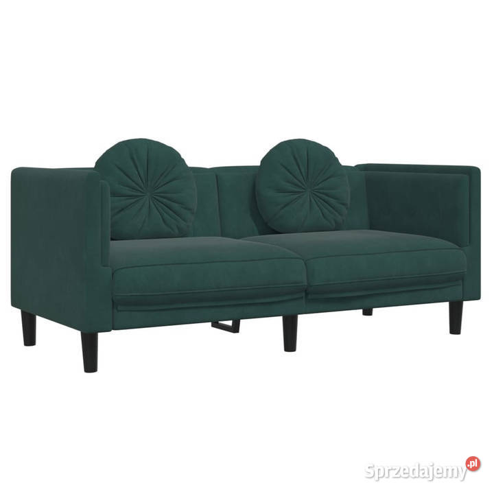 Sofa 2osobowa z poduszkami ciemnozielona aksamit Sofy i kanapy Warszawa