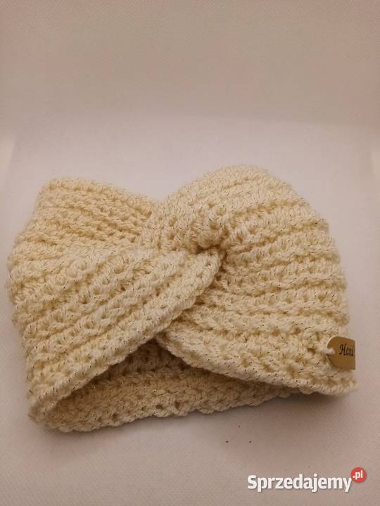 Delikatna beżowa opaska ze złota nitką ecru Nakrycia głowy Olsztyn