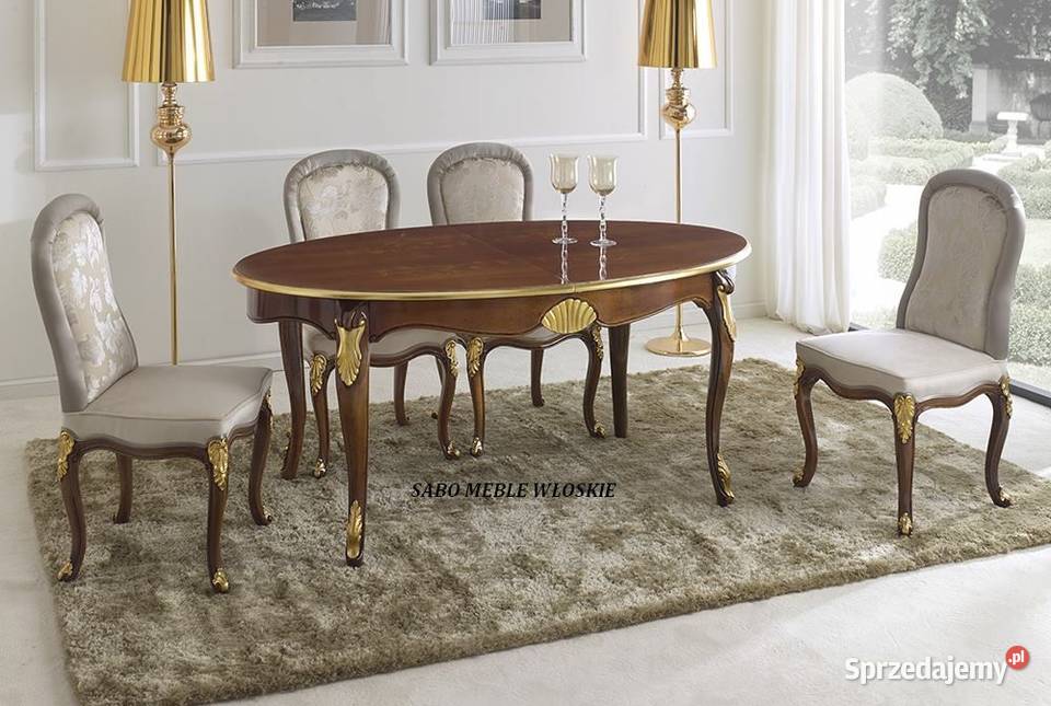 Stylowy stół owalny orzechowy ze złoceniami Przemyśl