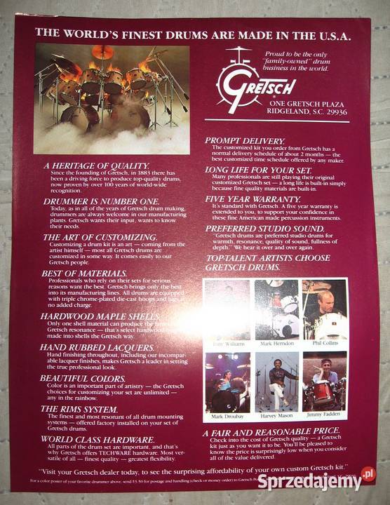 GRETSCH Drums PosterCatalog list and flyers lot Instrumenty perkusyjne Kępice