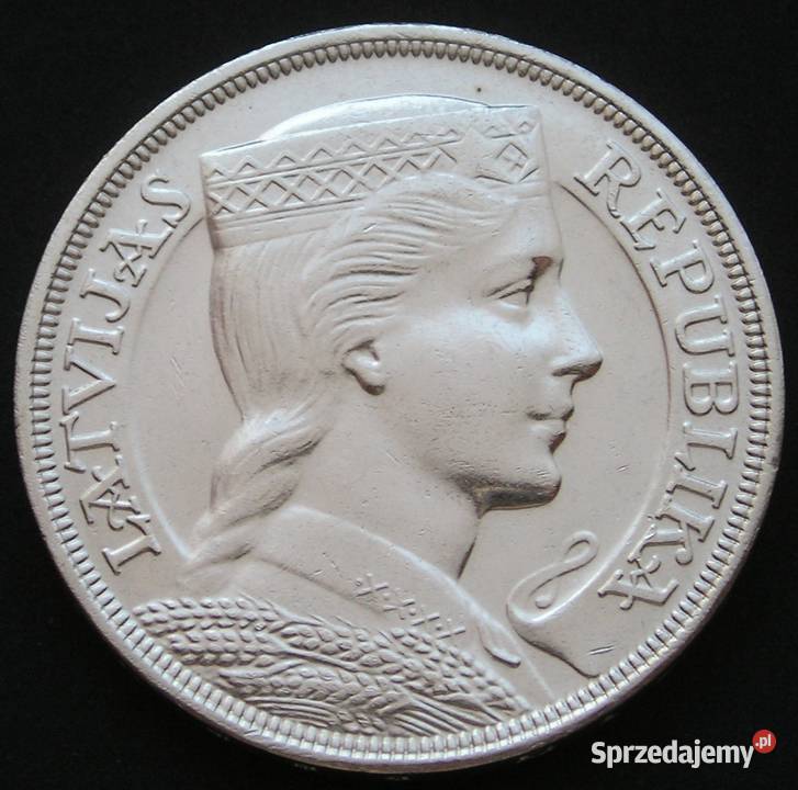 Łotwa 5 lati 1931 srebro stan 2 łódzkie Łódź