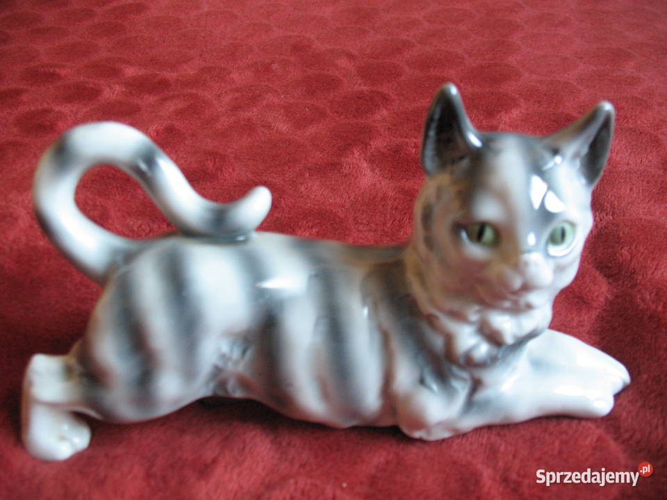 Kot szary Figurka ceramika 10 x 17 x 5 Figurki i rzeźby Siedlce