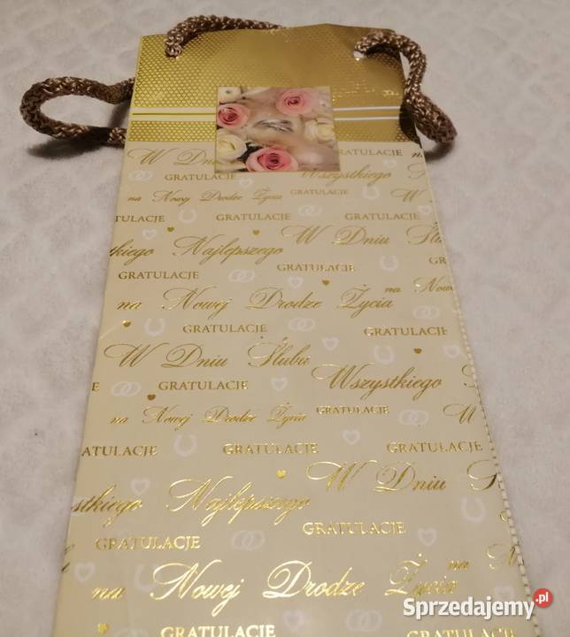 Torebka na prezent butelkę wino ślub życzenia