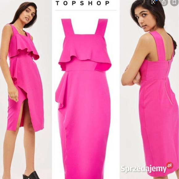 Różowa sukienka midi w intensywnym kolorze r36 różowy Spódnice i sukienki Moda i Styl sprzedam