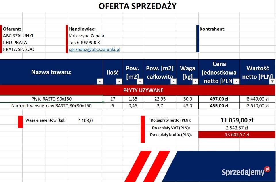 Hit cenowy RASTO 150 szalunki ścienne ciężkie Kraków sprzedam