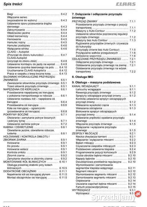 Instrukcja obsługi Claas Lexion 410460 IMO język Zduńska Wola